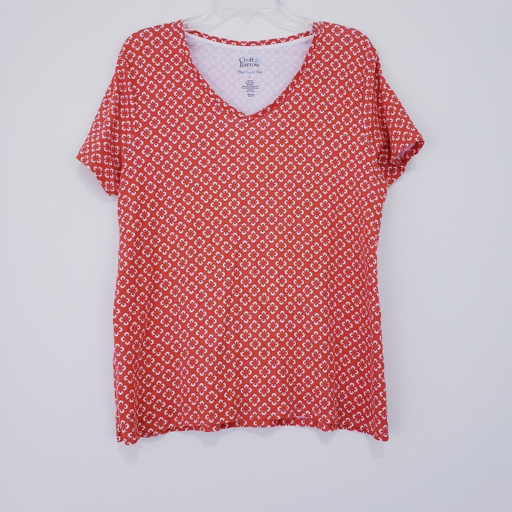 Croft And Barrow Classic Tee Burnt Orange White Medallion Print Size Large